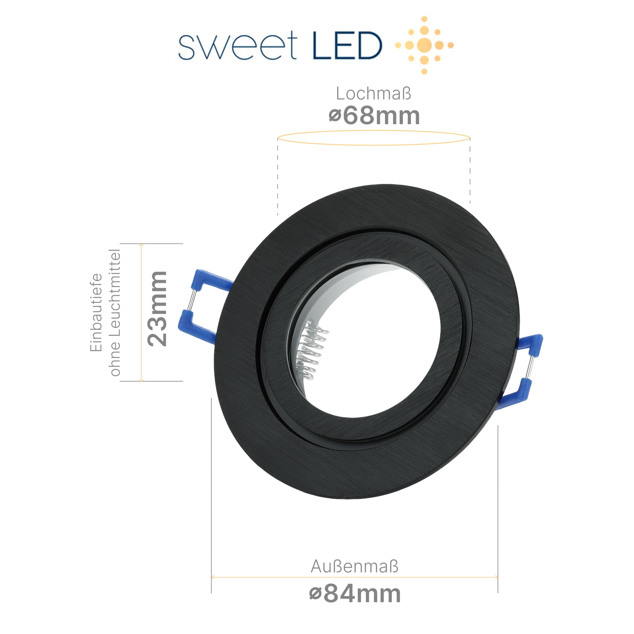 Sweet Led Foco empotrable para baño IP44, 6 unidades, color negro, GU10, 230 V, incluye 7 W, 3000 K, luz blanca cálida, aluminio de 68 mm, para baño y cocina
