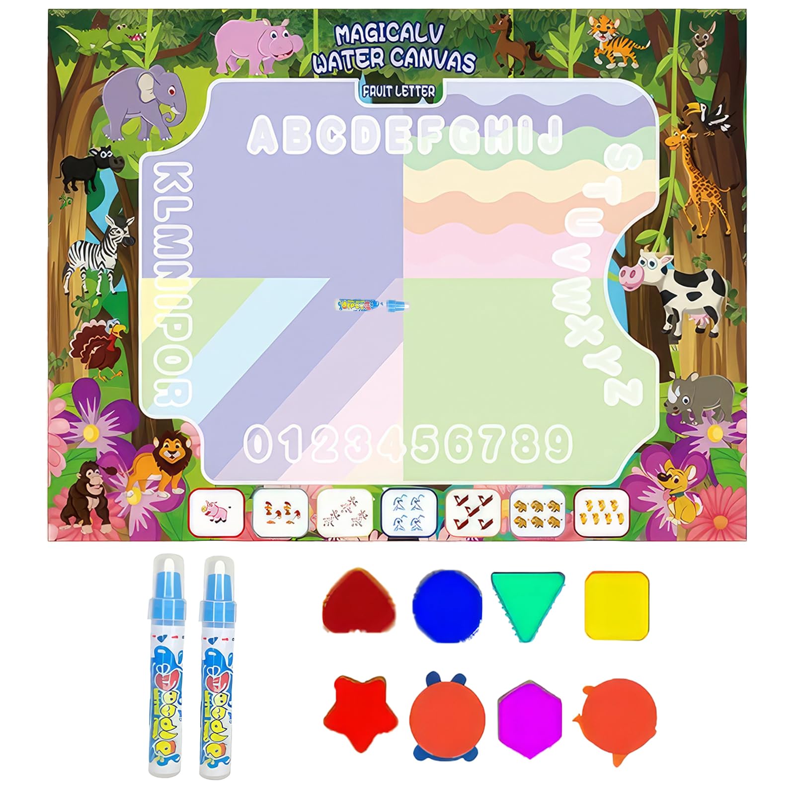 Water Doodle Mat, 80x60cm Large Aqua Magic Drawing Mat for Toddlers with 10-Piece Accessories Set, Reusable Water Mat, Mess-Free Aquadoodle Mat for Kids Ages 3+Educational Toys for Creative Play