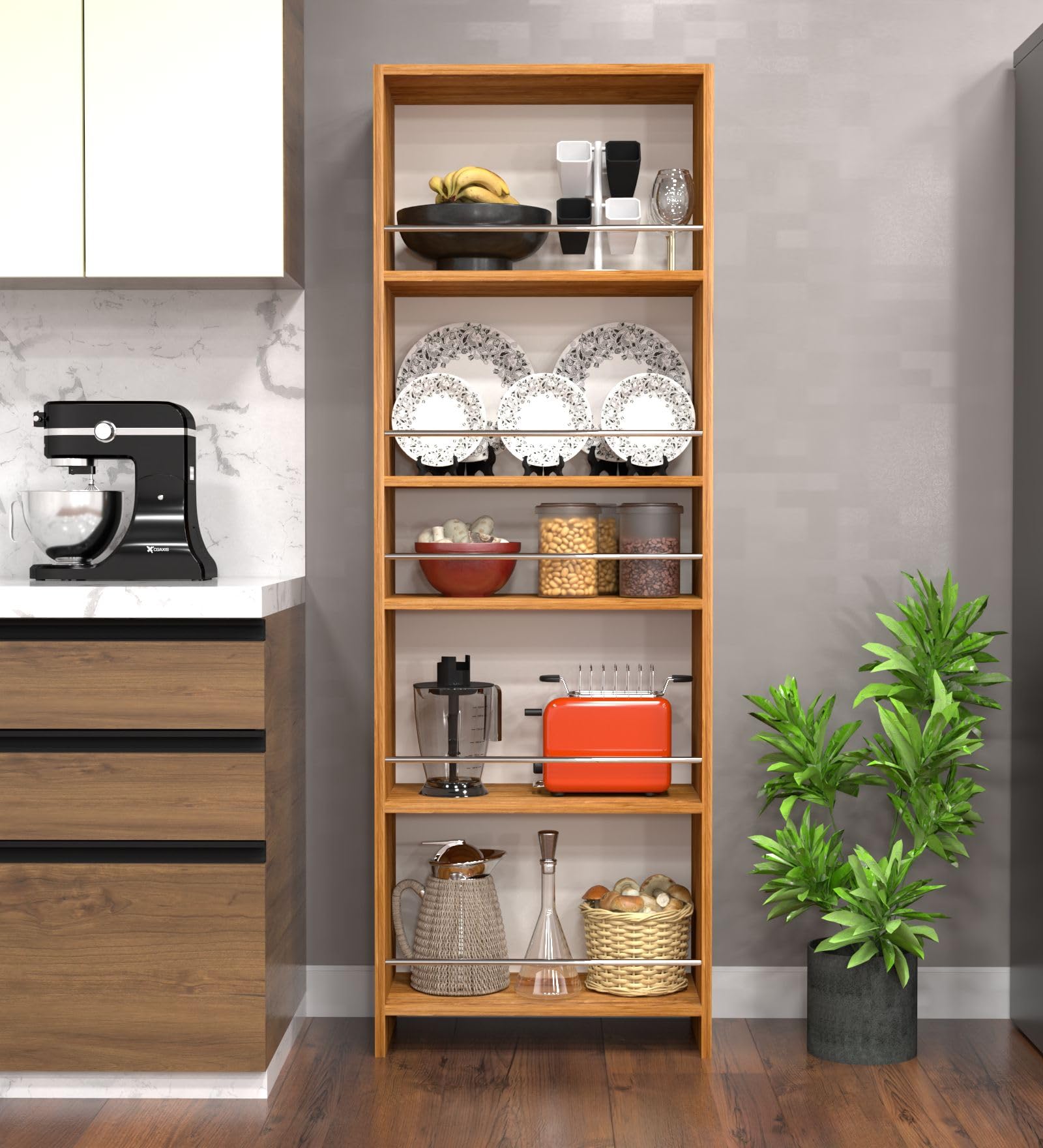 SPECIALITY PANELS Kitchen Cabinet with 5 Open Shelves | Space Organizer | Crockery Cabinet | Termites Resistance | Free Standing Unit for Office, Kitchen Cochwood Dark Finish-picture-12