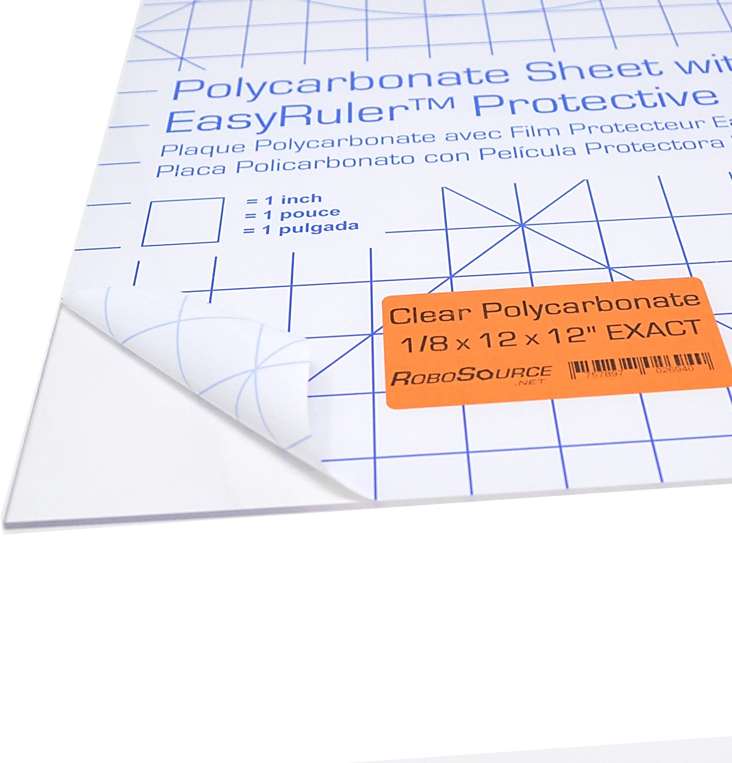 Polycarbonate Clear Plastic Sheet 12" X 12" X 0.118" (1/8") Exact with EasyRuler Film, Shatter Resistant, Easier to Cut, Bend, Mold Than Plexiglass. Window Panel, Industrial, Hobby, Home, DIY, Crafts