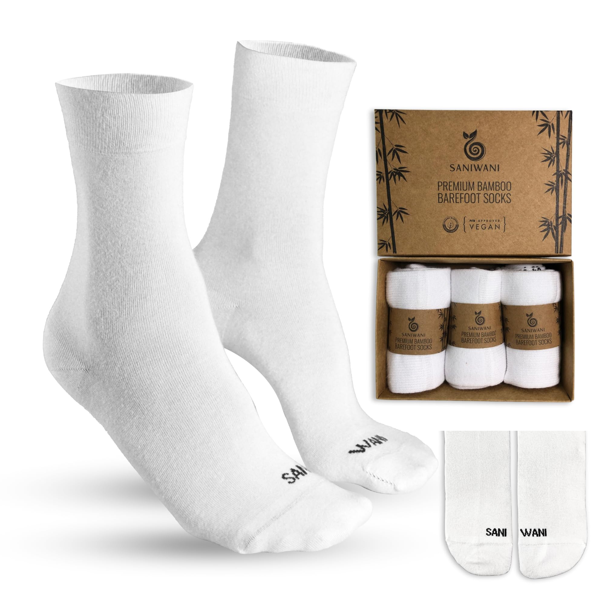 SANIWANI Calcetines Barefoot Mujer y Hombre finos de Bambú premium Anatómicos, Orgánicos, Veganos y respetuosos, pack de 3 calcetines Casual comodidad y libertad, para Calzado Minimalista.