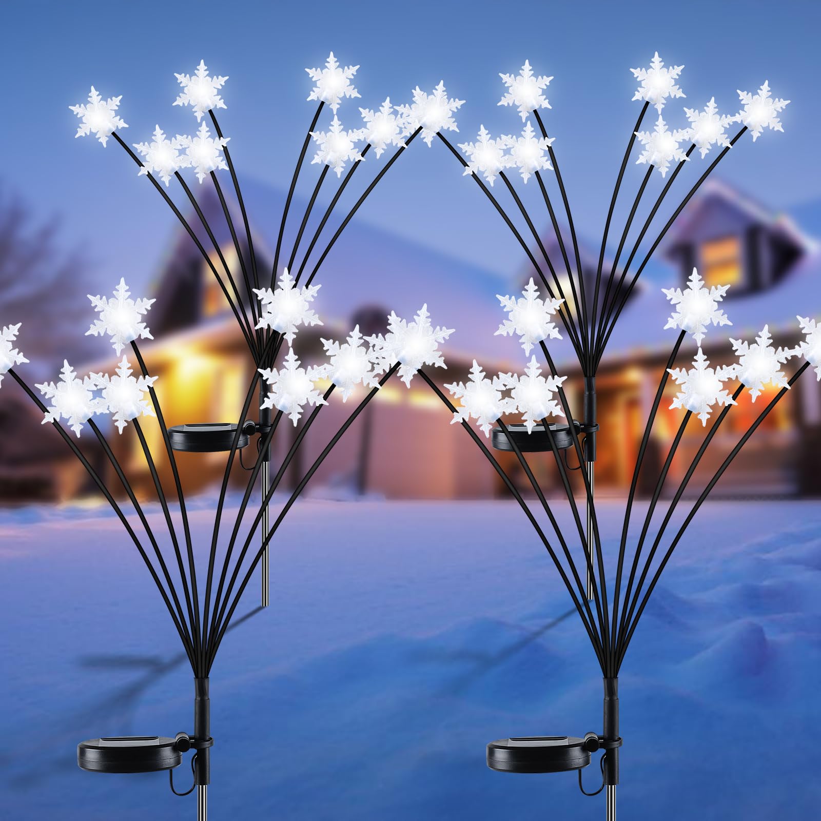 Luces de Navidad Exterior Solares, 4 Piezas 32 LED Luces de Jardín de Copo de Nieve Decoración de Navidad Exterior Impermeable Luces Solares para Exteriores Adornos Navidad Exterior Jardín Caminos