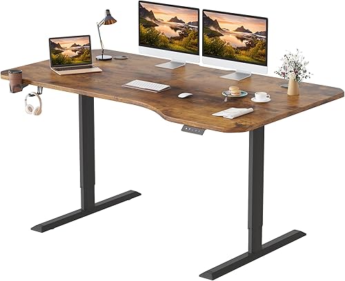 Furmax Escritorio de pie eléctrico de 55 pulgadas, altura ajustable, escritorio de pie para oficina en casa, escritorio de metal en forma de T,