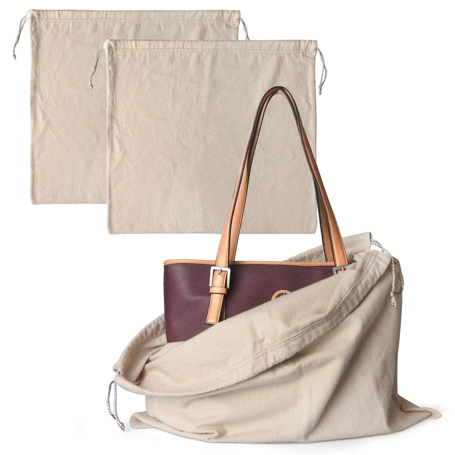 GenericINDIAN DECOR 1872 Dust Cover Storage Bags Purified 100% Cotton Flannel with Drawstring Pouch for Handbags Purses Pocketbooks Shoes Boots Set of 2 (19.6 x 18 in)