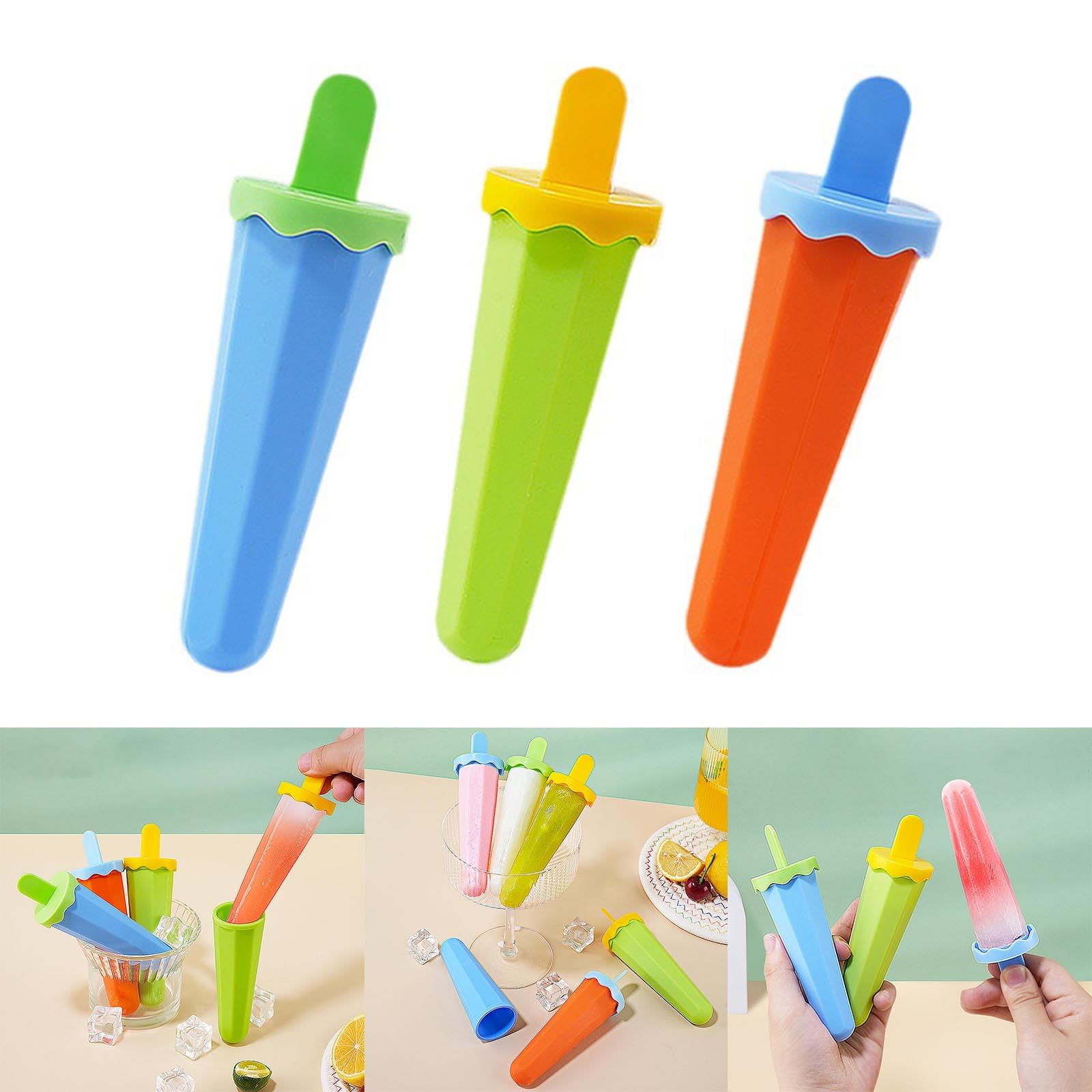 5 moldes de silicona for paletas de hielo de fácil liberación con protección contra goteo, reutilizables, fáciles de usar.,Moldes para helados(Orange)