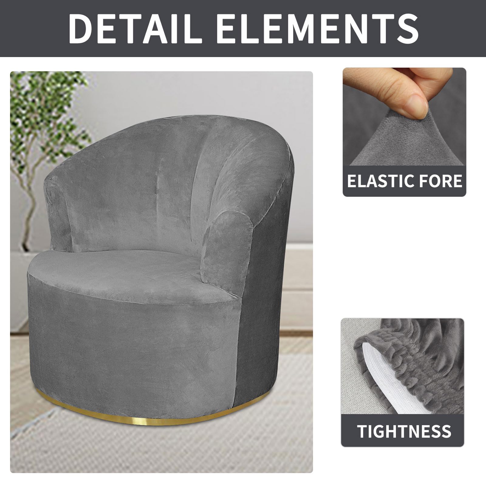 Zestaw 2 aksamitnych, obrotowych pokrowców na krzesło, okrągły pokrowiec na fotel klubowy
