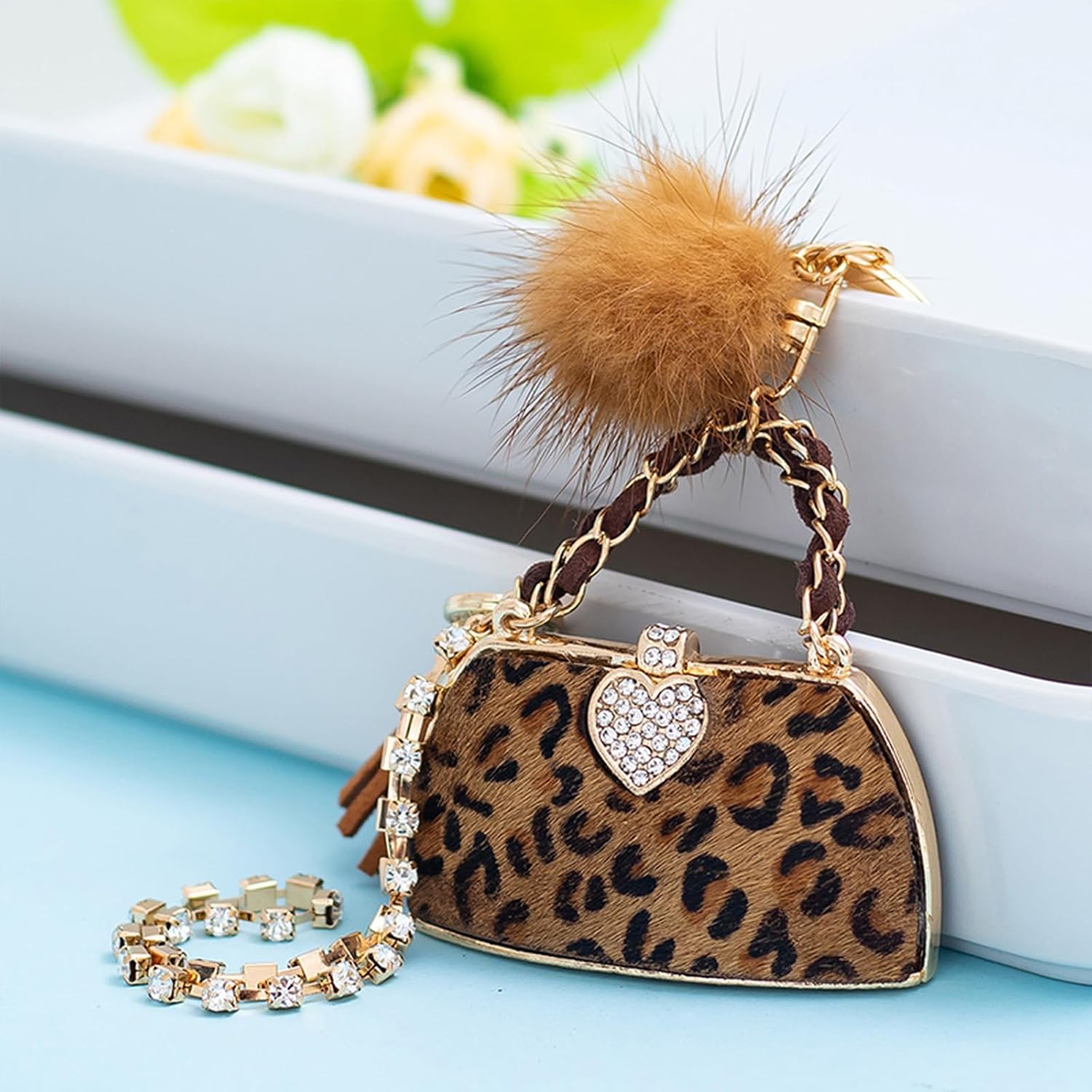Fashion Keychain,Leopard Print Small Bag Shape Key Chain Rings, Car Keychain, Girl Backpack Pendant