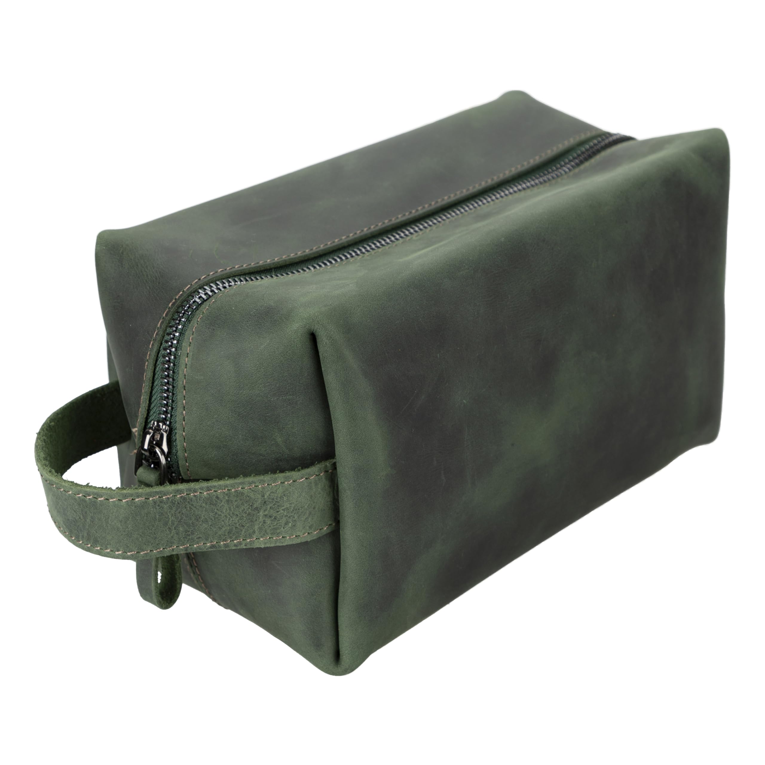 Lev Leather %100 Hakiki Deri Makyaj Çantası, Kişisel Bakım Çantası, Makyaj Çantası, Taşıma Saplı Tuvalet Çantası, Banyo Çantası, Kişisel Hijyen Kiti, Seyahat Kiti (Yeşil, X-Large)