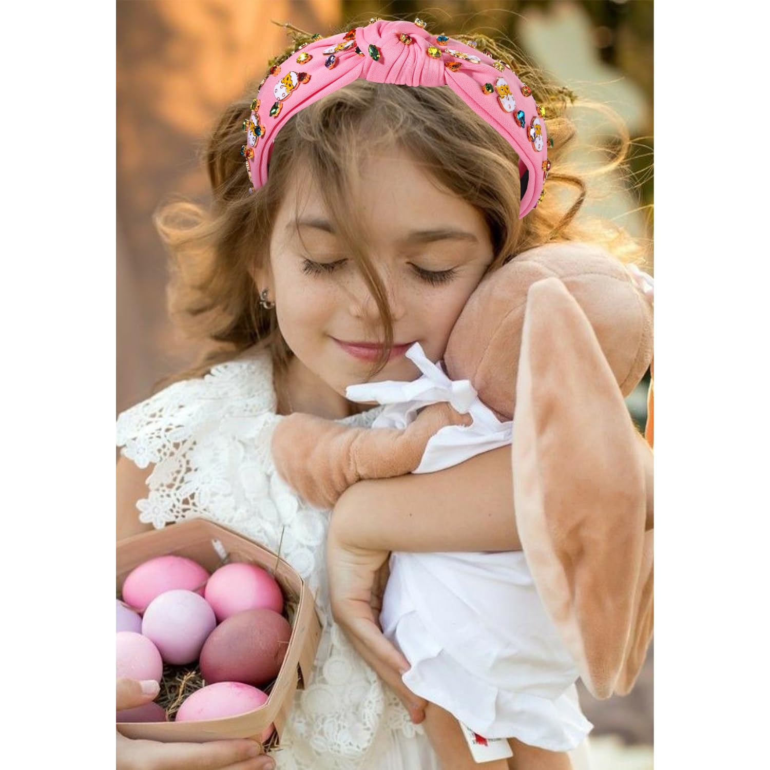 boderier Easter Headbands for Women Girls Easter Egg Headband Crystal Jewel Embellished Wide Knotted Headband Spring Holiday Easter Accessories (Cute Egg-Pink) - Image 3