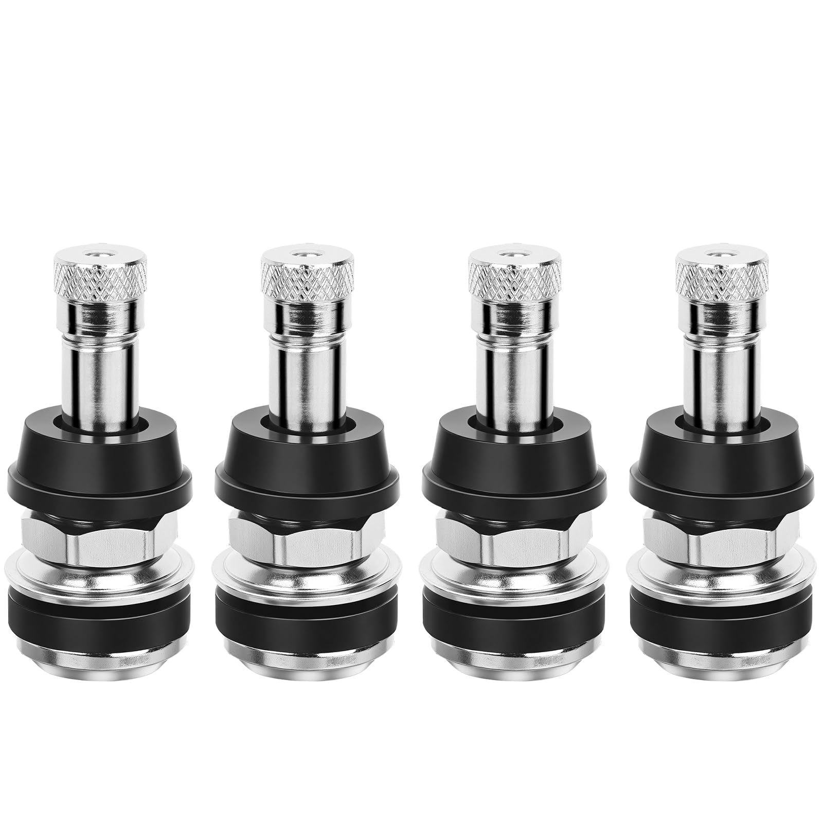 Msuhettu TR416 Valve Stem, 4 Pack Premium Metal Tire Valve Stems for Tubeless Tires, Fits 0.453" & 0.625" Rim Holes, Silver