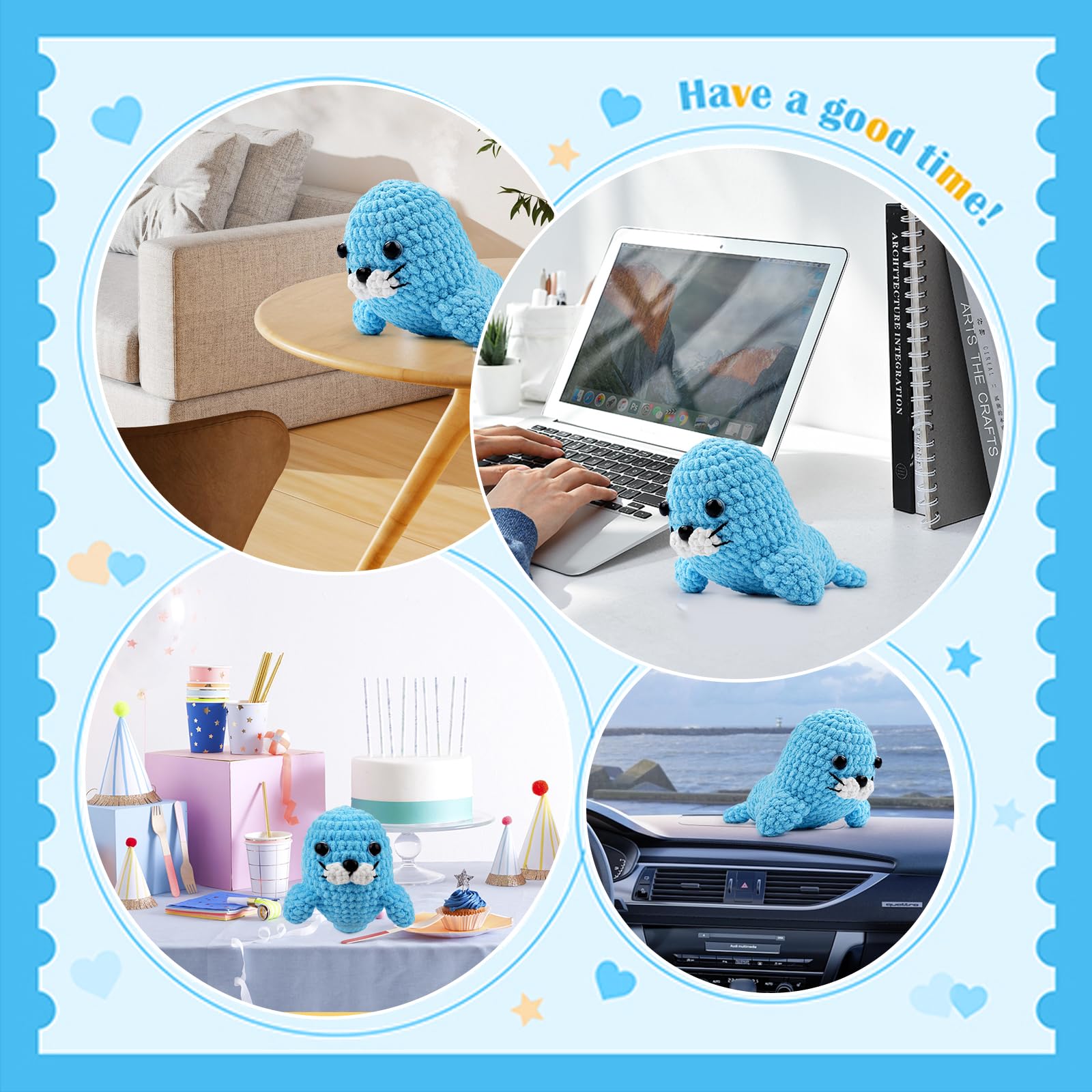 Wadukud Kit completo de ganchillo de león marino para principiantes, juego de iniciación de amigurumis con tutoriales en video, regalo para niños