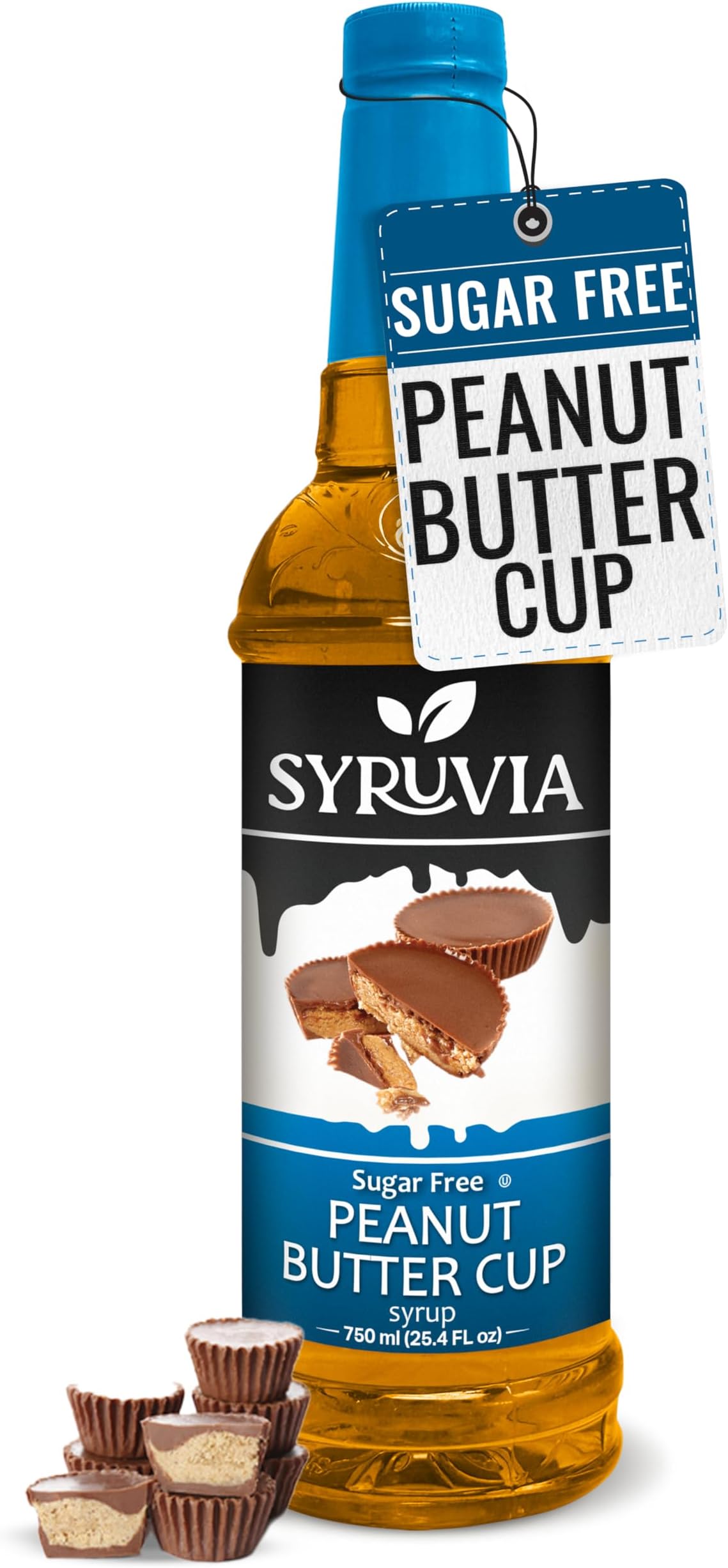 Syruvia Sugar Free Coffee Syrup, Peanut Butter Cup Flavored Syrup for Drinks, Lattes, and Desserts – 25.4 fl oz