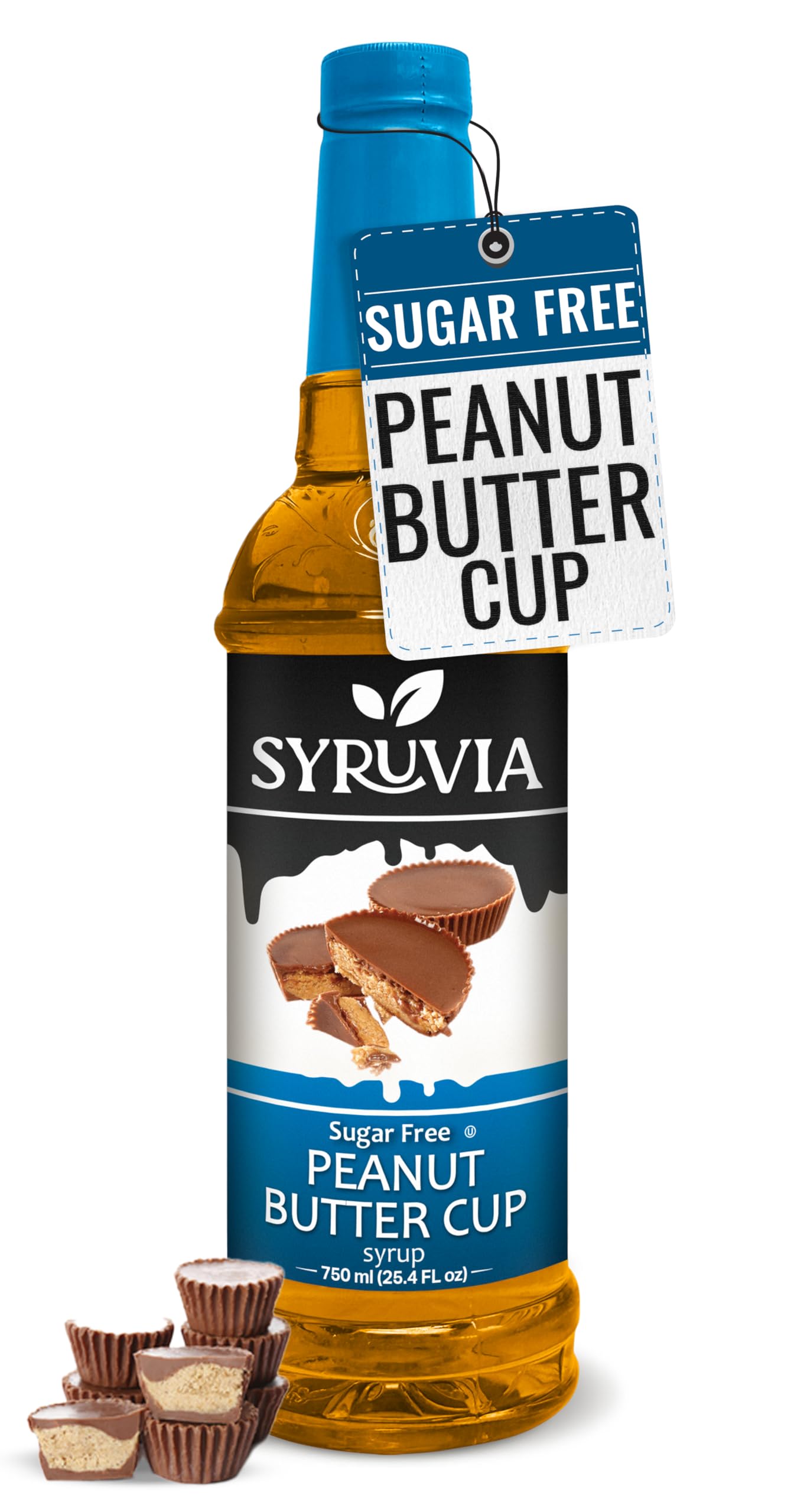 Syruvia Sugar-Free Peanut Butter Cup Syrup - 25.4 fl oz. Premium Coffee Flavoring Syrup. 0 Calories, Kosher, and Gluten-Free. Ideal for Enhancing Drinks, Sodas, Shakes, Desserts, and More.