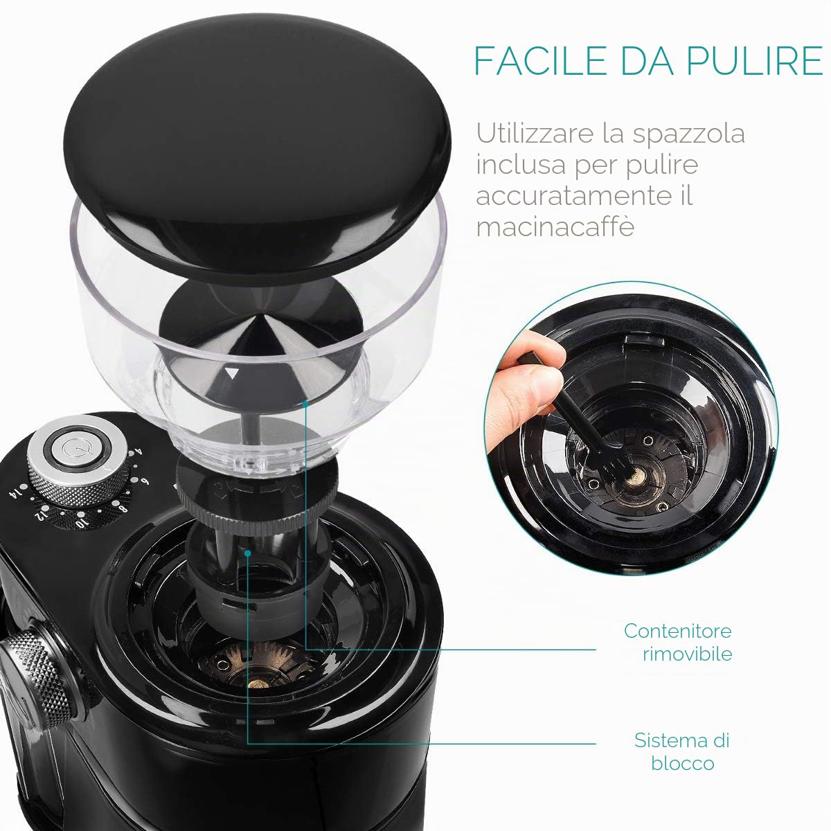 Navaris Macinacaffè Elettrico - Macina Caffè Regolabile 200 W - Macinino Trita Chicchi 250 g - Coffee Grinder per Macchinetta del Caffè - Nero