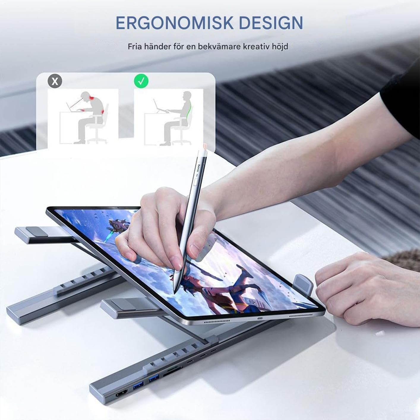 Base Para Portátil Con Puertos USB Hub USB C 8 en 1 con Refrigeración y | Soporte Ergonómico para Portátil Para Ordenador Portátil Tablet Computadora de