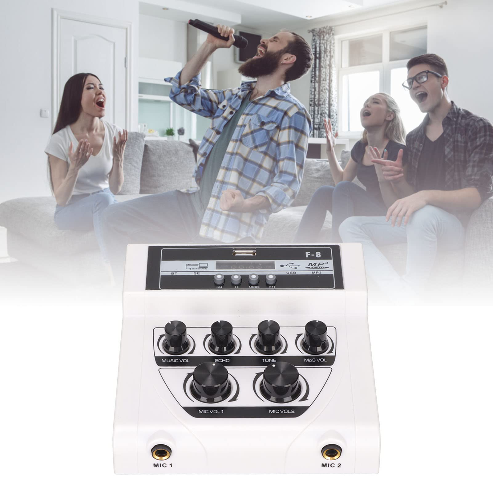 Septpenta Mini Mixer con Doppia modalità di Alimentazione, È Possibile Collegare 2 Set di Microfoni, Supporta La Riproduzione di Dischi U, MP3 e Registrazione, Riproduzione Musicale(Unione Europea)