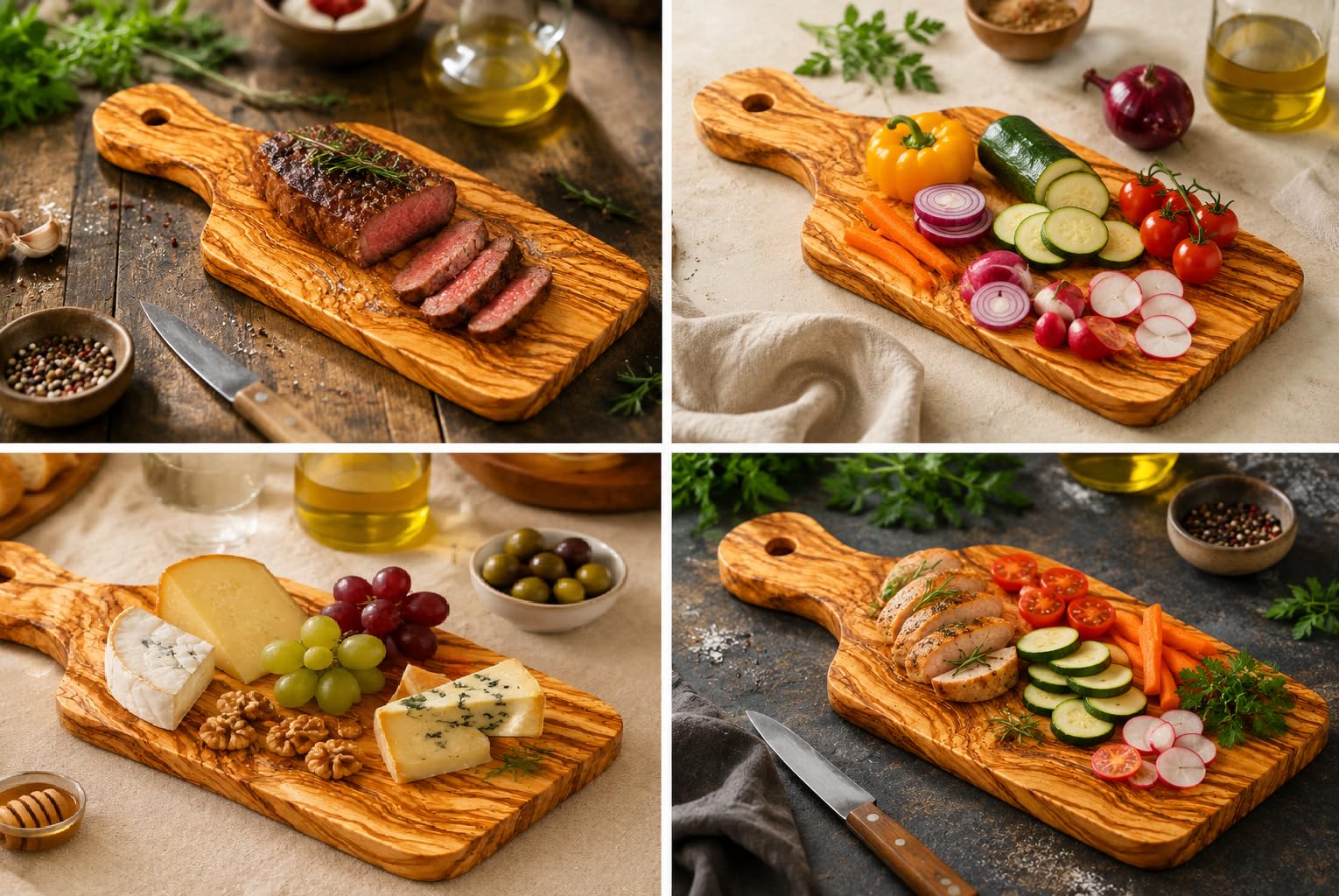 Bretter aus Olivenholz – 2 Schneidebretter für Gemüse, Käse, Brot – Frühstückstablett für Aperitif und Küchenservice – 30 cm