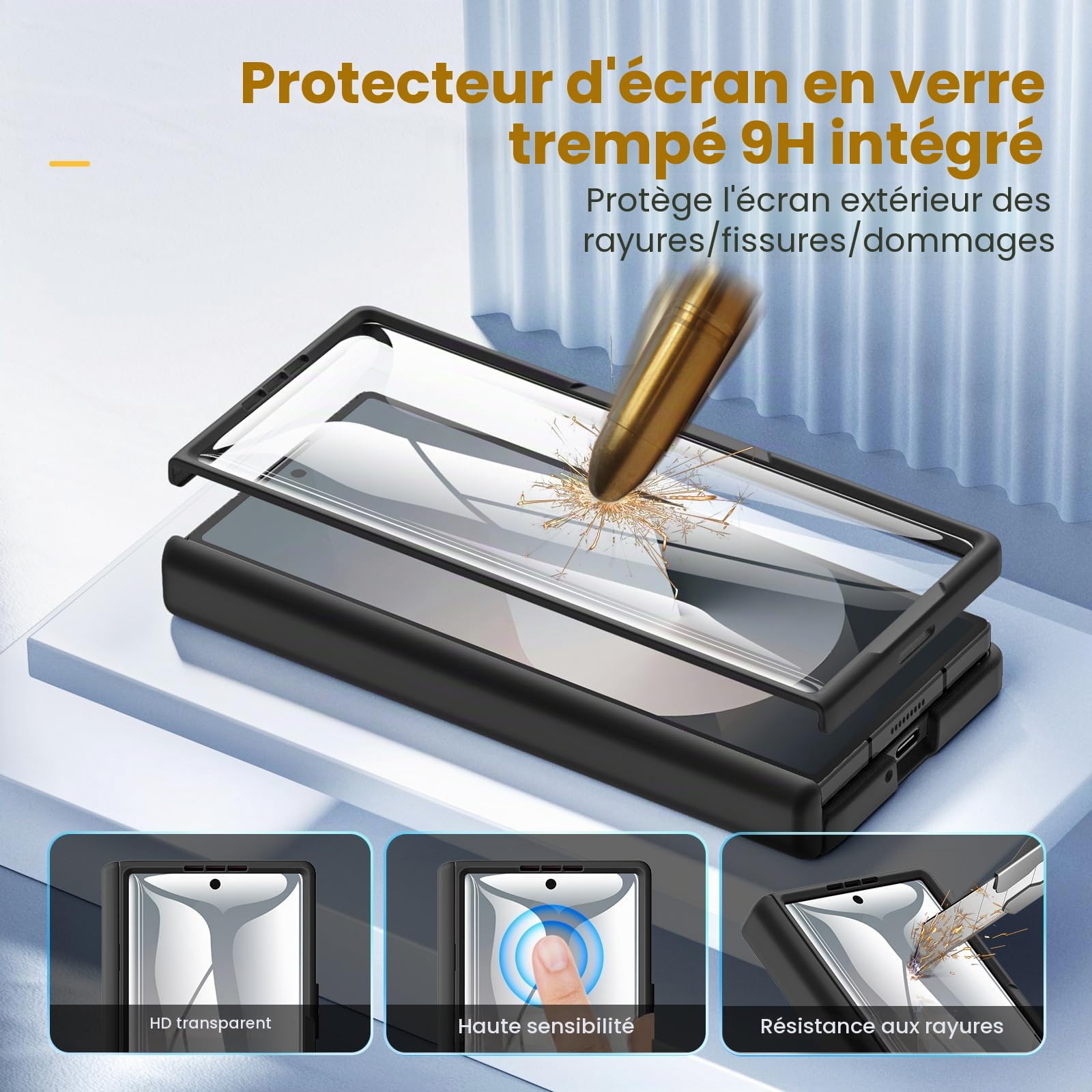 Caka Coque fine rigide translucide, Compatible Magsafe, Protection à charnière, Protection d'écran HD intégrée, antichoc, magnétique pour Samsung Galaxy Z Fold6, noir