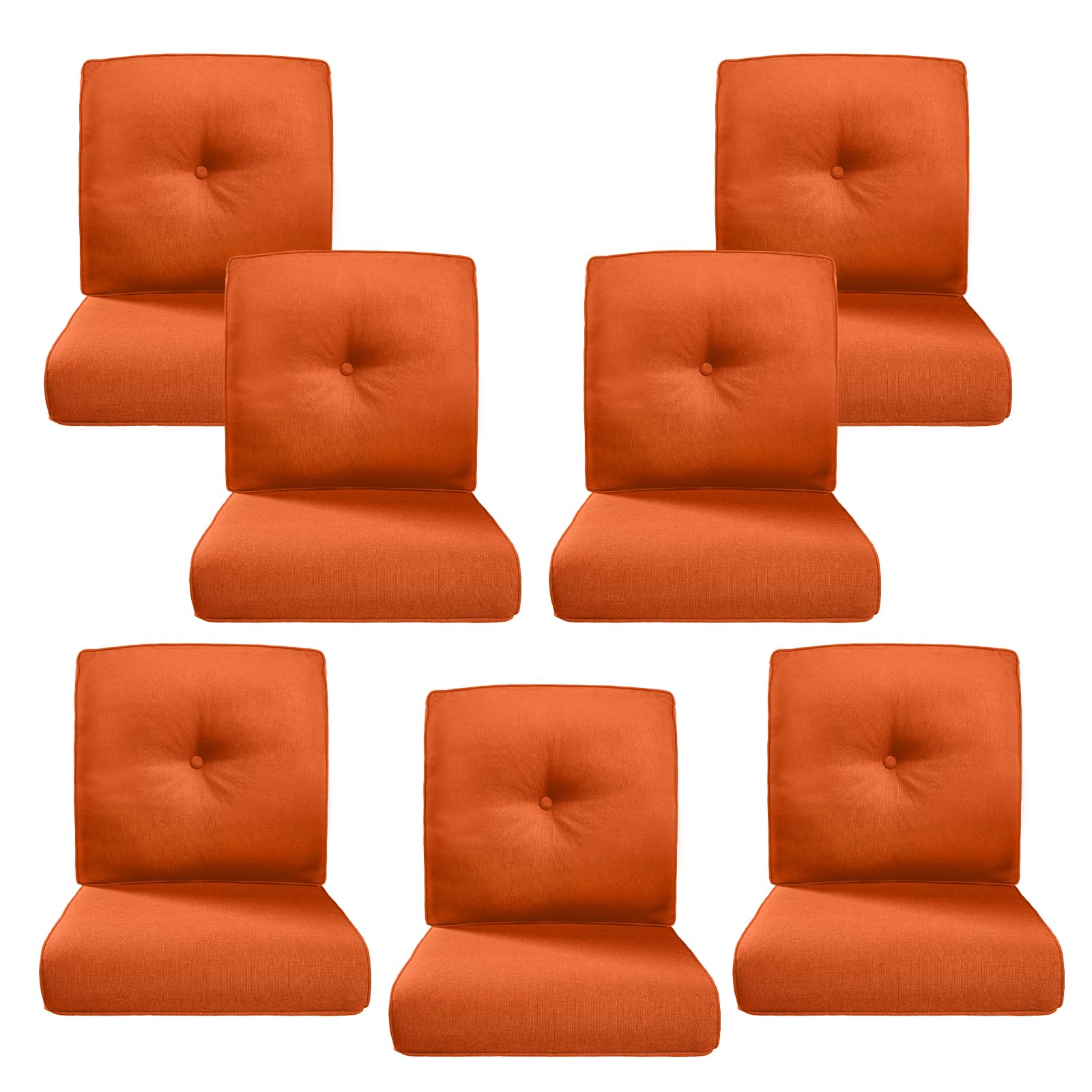 Luxury 4" Thick Outdoor Cushion Set of 7 - 22x24 Patio Furniture Cushions with 28D High-Density Foam, Water-Resistant &amp; Fade-Resistant Fabric, Removable Covers for Patio Furniture Sofa Couch -Orange
