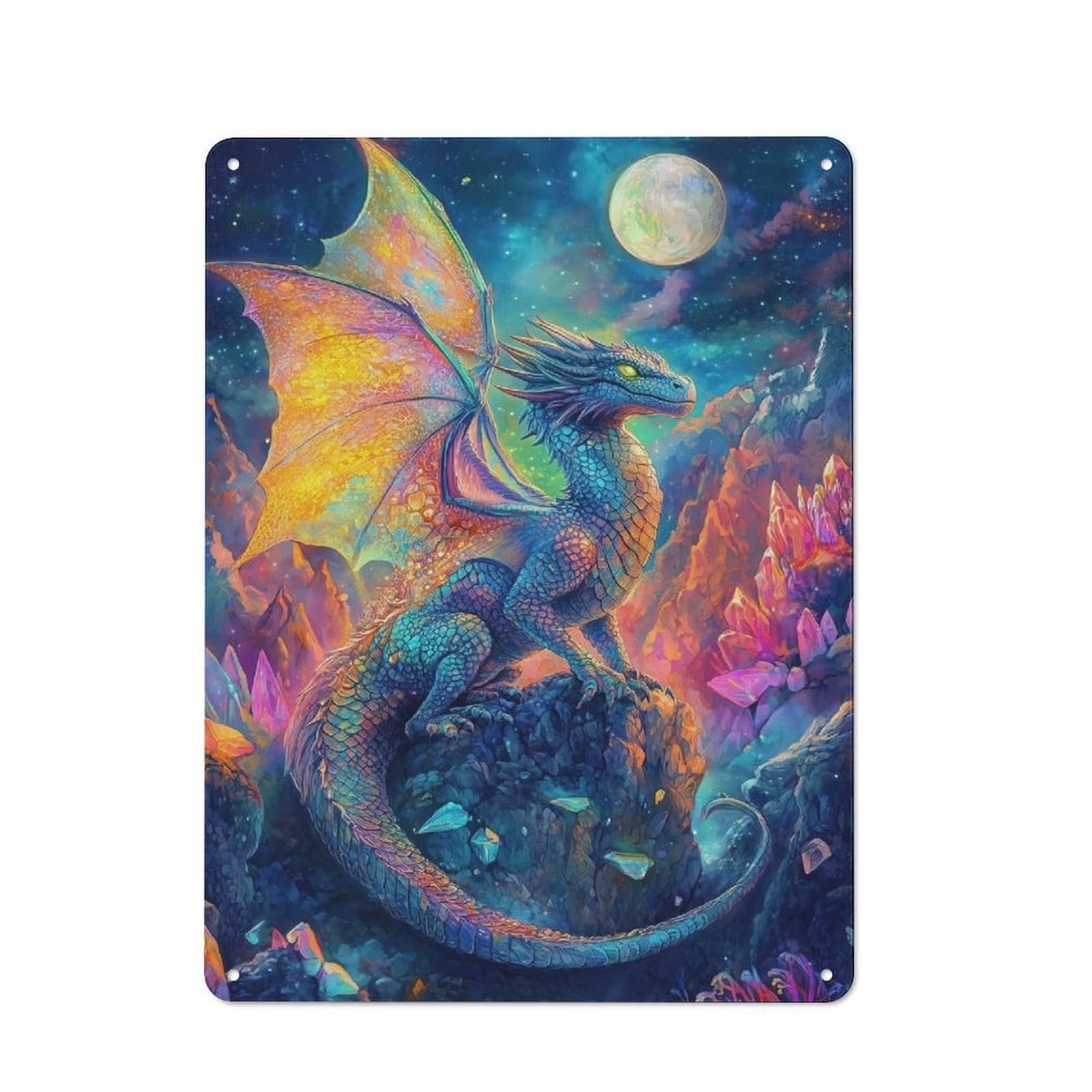 Junmoney Colorful Dragon Fantasy Art 40X30cm Rustic Tin Sign With For Living Room Or Hallway, For Vintage Wall Decor Fans, For Themed Room Decoration