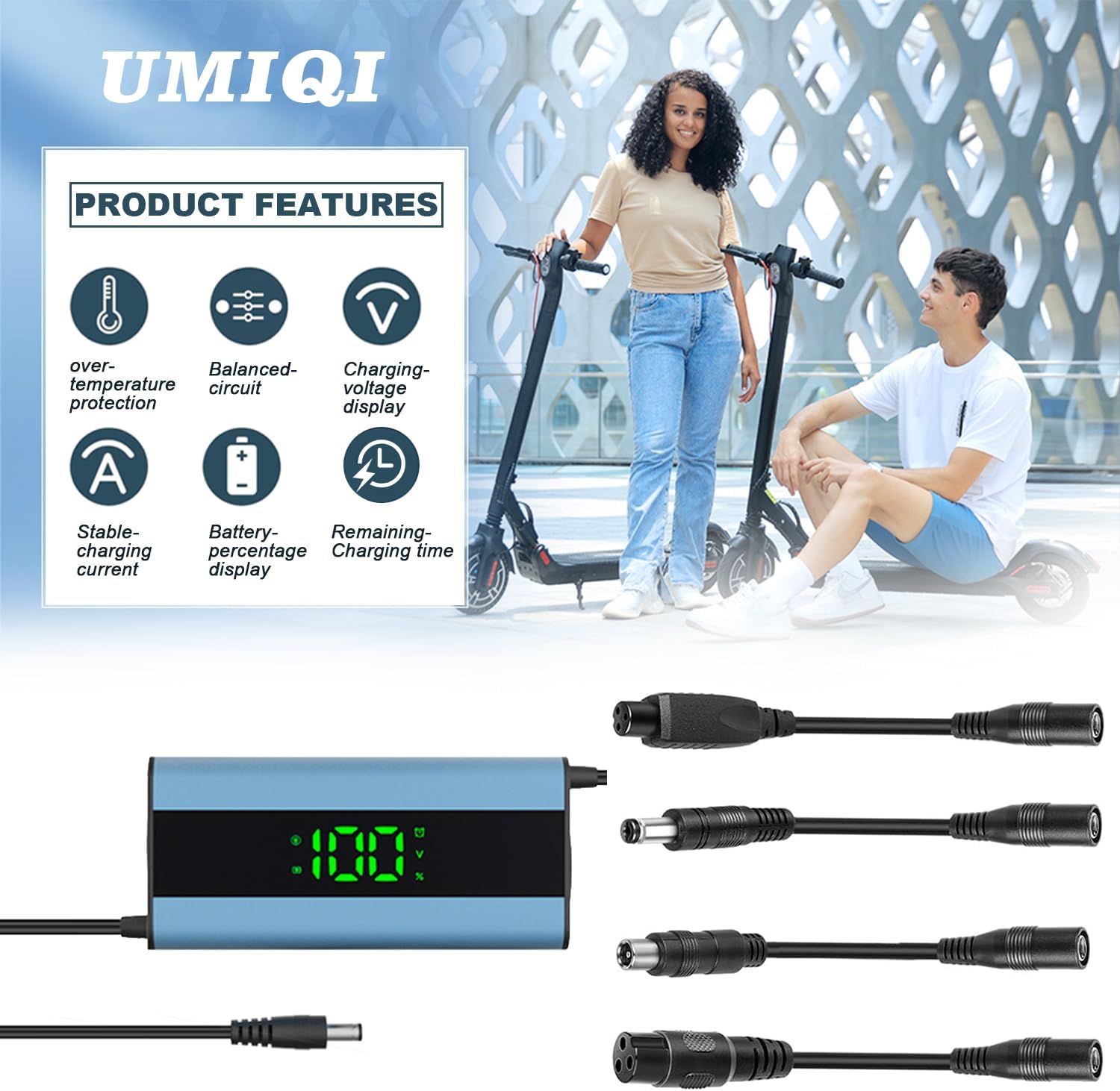 UL Certified 42V 2A Electric Scooter Charger with LED Charging Display (1-100%), Universal with 4 Connections for 36V Li-ion Batterie, for Xiaomi Scooter,Electric Bike, Mobility Scooter