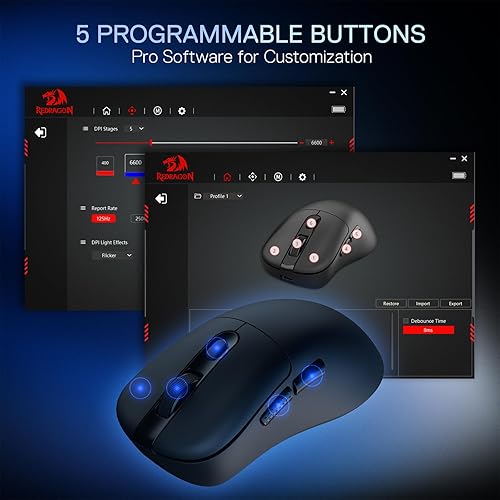 Miniatura 6 de Redragon M998 - Mouse inalámbrico ligero para juegos con base de carga magnética RGB, BT/2.4G inalámbrico/con cable, 24000 DPI, 6 botones