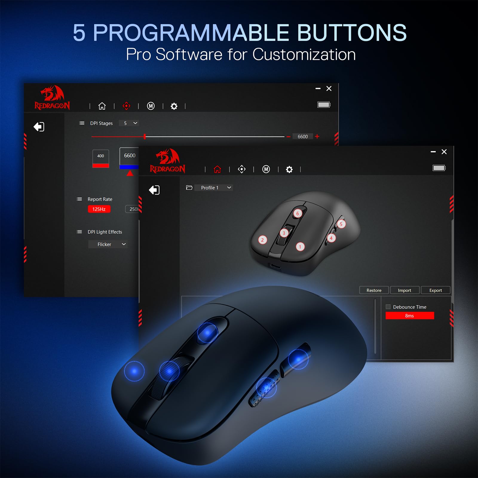 Redragon M998 Ratón Gaming Inalámbrico Base Carga Magnética RGB 24000 dpi