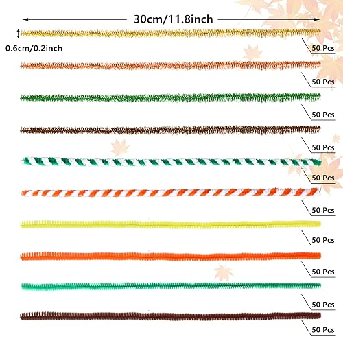 Miniatura 2 de Whaline 500 limpiadores de tuberías de otoño de 10 colores, tallos de felpilla con purpurina, naranja, amarillo, café, suministros de manualidades