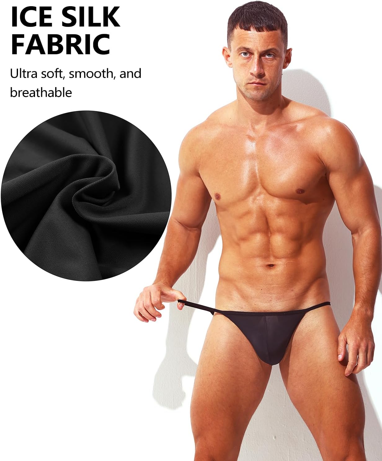 Men's Sexy Ice Silk Bikini Underwear Soft Low Rise String Cut Bulge Pouch Briefs - Image 4