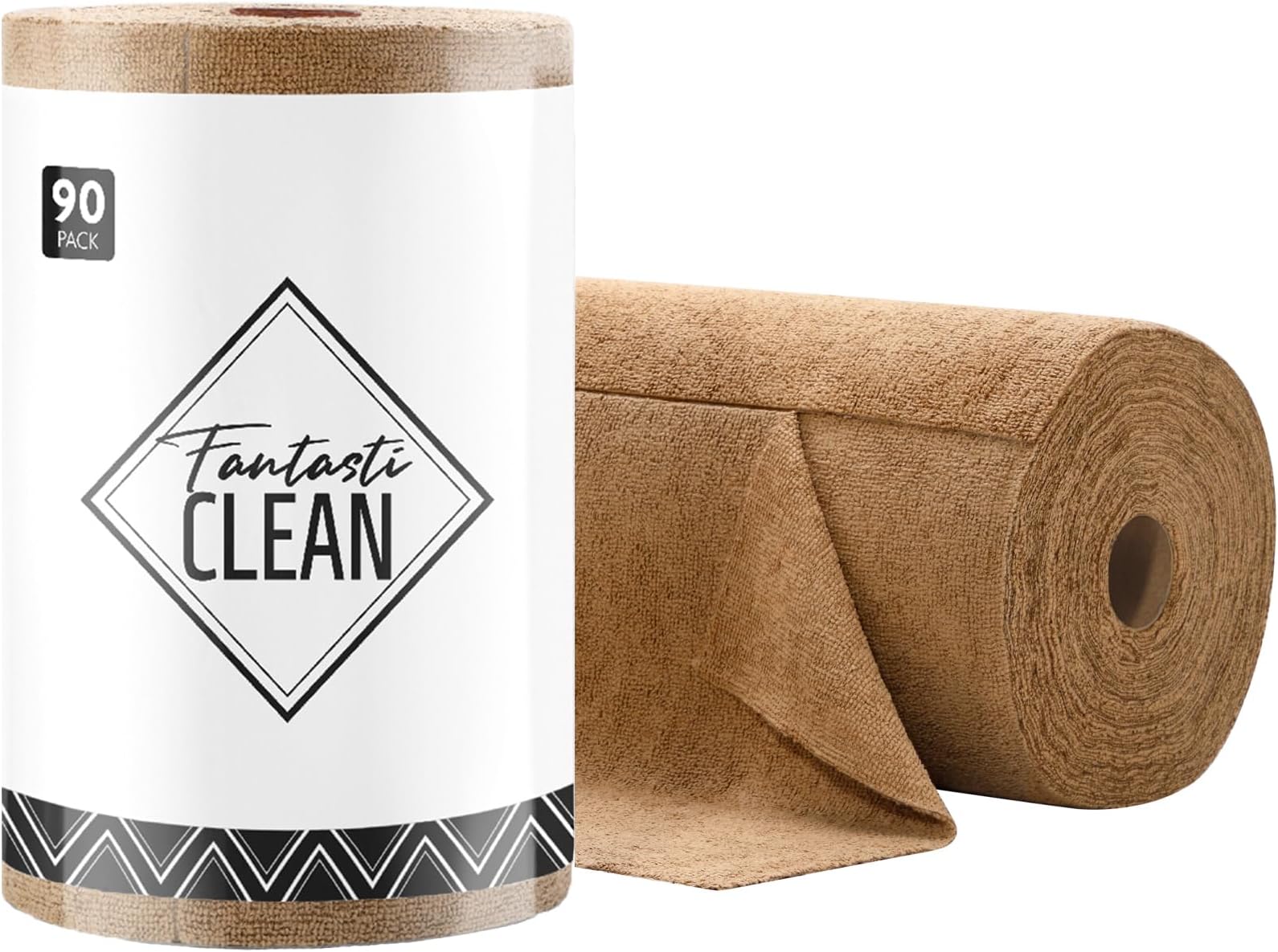 Fantasticlean Microfiber Cleaning Cloth Roll -90 Pack, Tear Away Towels, 12" x 12", Reusable Washable Rags (Tan)