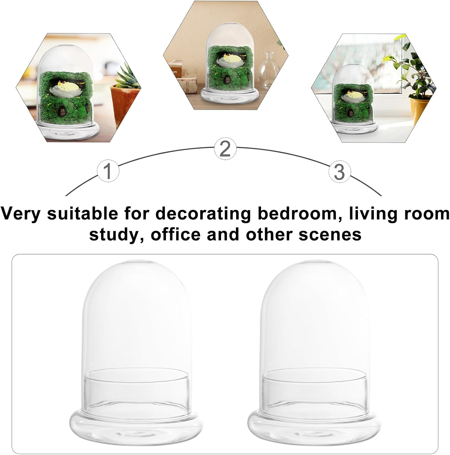 Yardwe Ecological Bottle Glass Cloche Bell Jar with Base 6.10X4.72X4.72In Clear Terrarium for Micro Landscape Display Miniature Ornament Home Office Decor