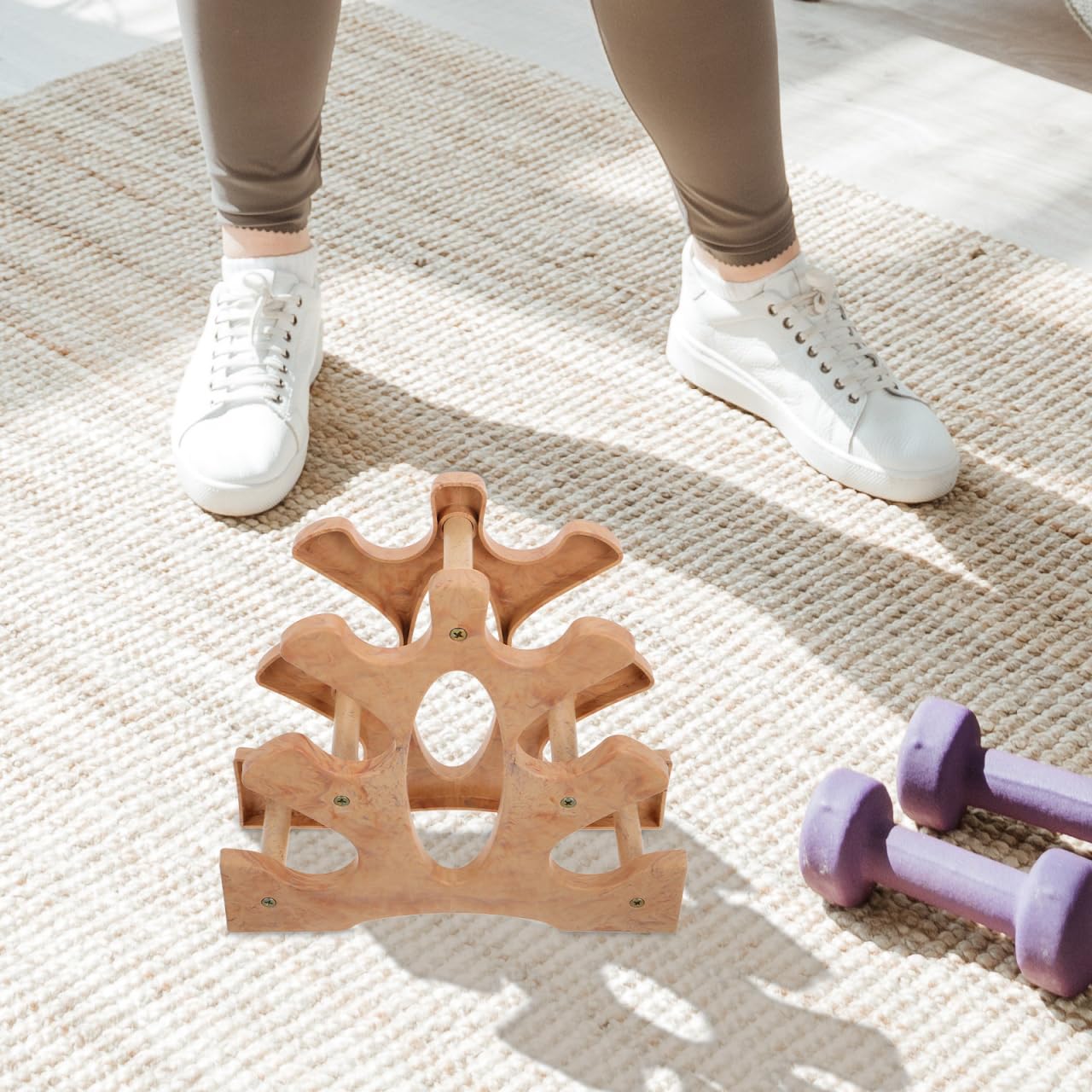 GANAZONO Kleiner Hantelständer Aus Holz Für Zuhause Robustes 3-Schicht Hantelregal Zur Aufbewahrung Von Kurzhanteln Platzsparend Und Einfach Montierbar Für Heimfitnessstudio