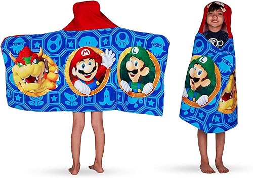 Super Mario Toalla con capucha Nintendo Wrap Niño Azul