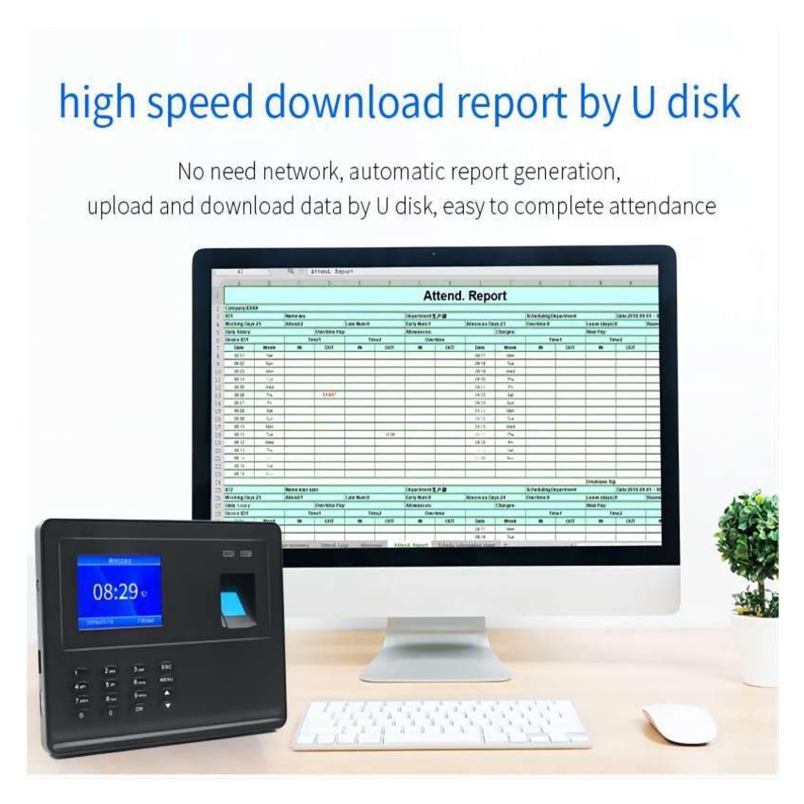 Impronta digitale Rilevazione presenze Macchina Password Scheda perforata Dispositivo Accesso al pendolarismo Generazione automatica di rapporti Download disco U Cronometraggio efficiente
