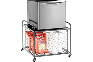 mDesign Mini Fridge Stand with Storage Cart and Drawer