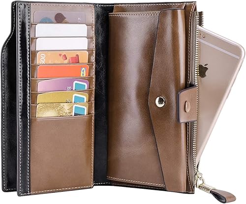 Miniatura 4 de Itslife - Cartera de piel sintética encerada para mujer con bloqueo de identificación de radio frecuencia (RFID), de gran capacidad, encerada, de