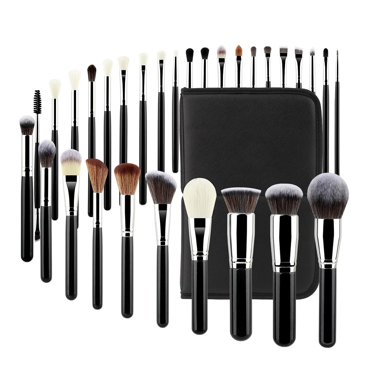 MIPPO® Lot de 30 pinceaux de maquillage avec sac de rangement portable | Ensemble de pinceaux noirs et blancs pour un maquillage impeccable