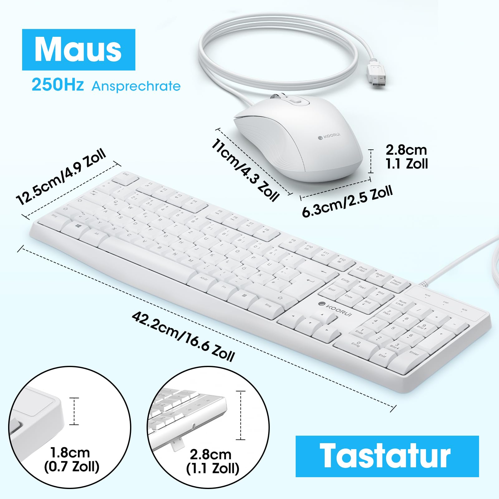 KOORUI Kabellose Tastatur & Maus – Deutsch QWERTZ, Leise, Für Windows/Mac/Linux
