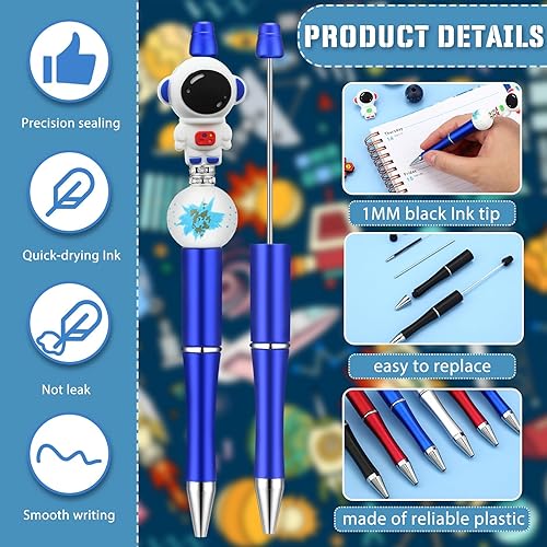 Miniatura 4 de Ctosree Juego de 36 bolígrafos de silicona con cuentas de astronauta, regalos de fiesta espacial de astronauta, bolígrafo de cuentas de plástico
