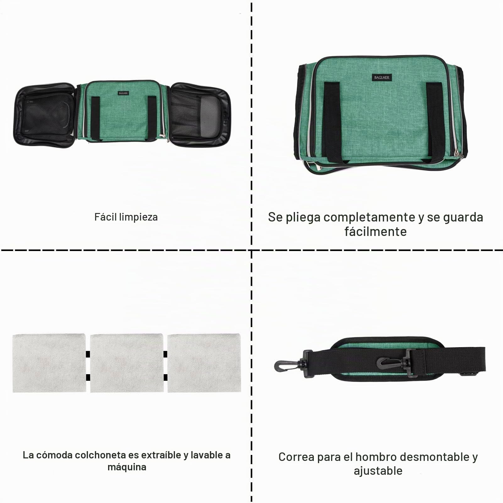BAGLHER Bolsa transportadora para Gatos, aprobada por aerolíneas, transportador de Mascotas de Lado Suave, 5 Lados, Puertas Abiertas, 3 Lados, expandible, Plegable, con Almohadilla de Forro Polar