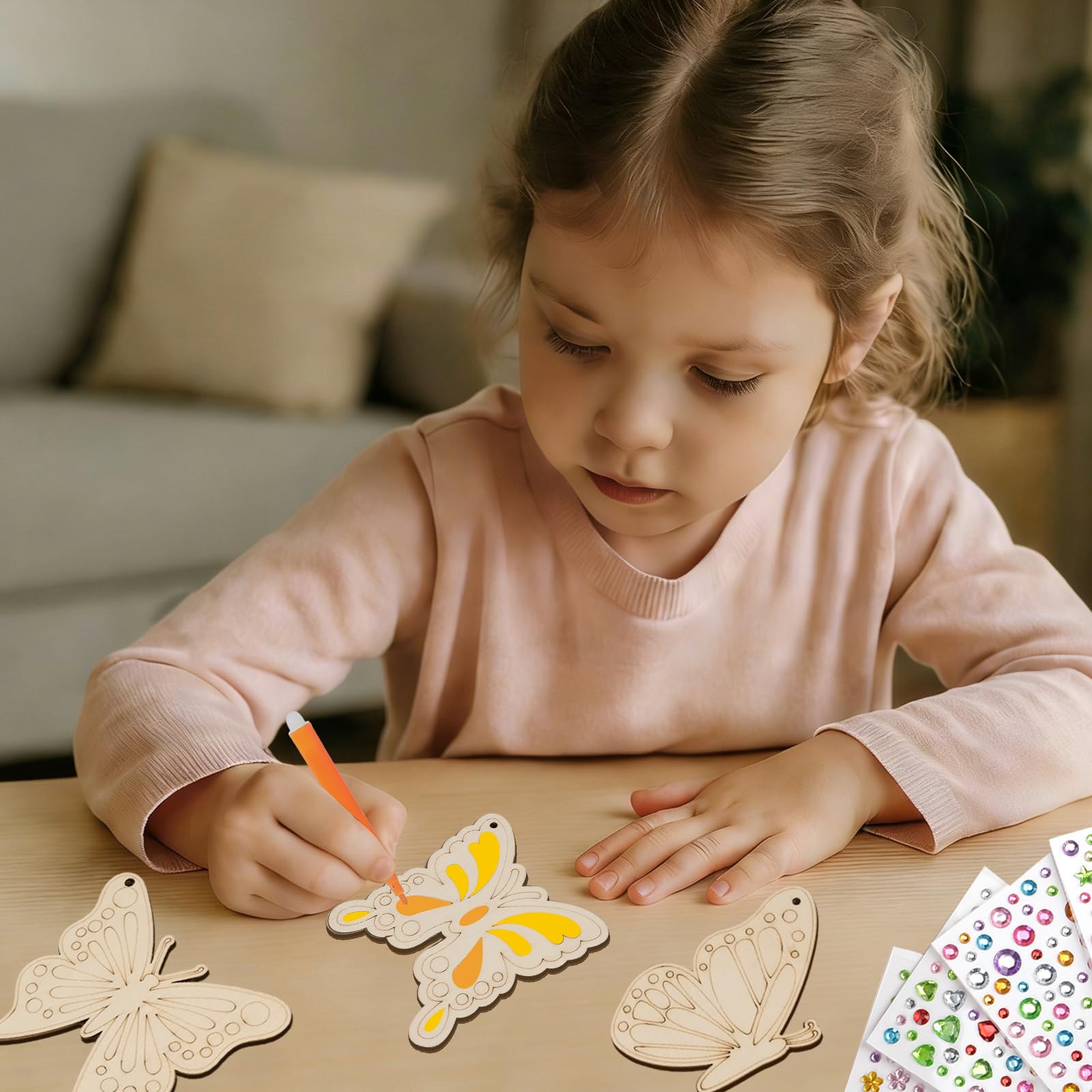 ARTREE Juego de manualidades para niños, mariposas de Pascua para pintar, 24 colgantes de madera, juego creativo para niños, decoración de Pascua, manualidades de primavera e idea de manualidades para — view 6