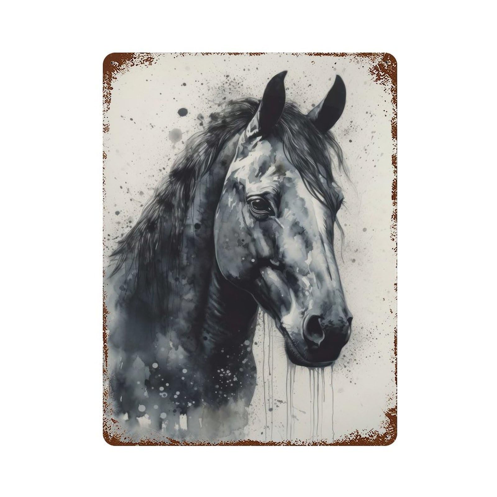 Horse Beauty Watercolor 15.7"x11.8" Vintage Rust Metal Sign, Shabby Chic Decor for Garage, Bar And Workshop Decor