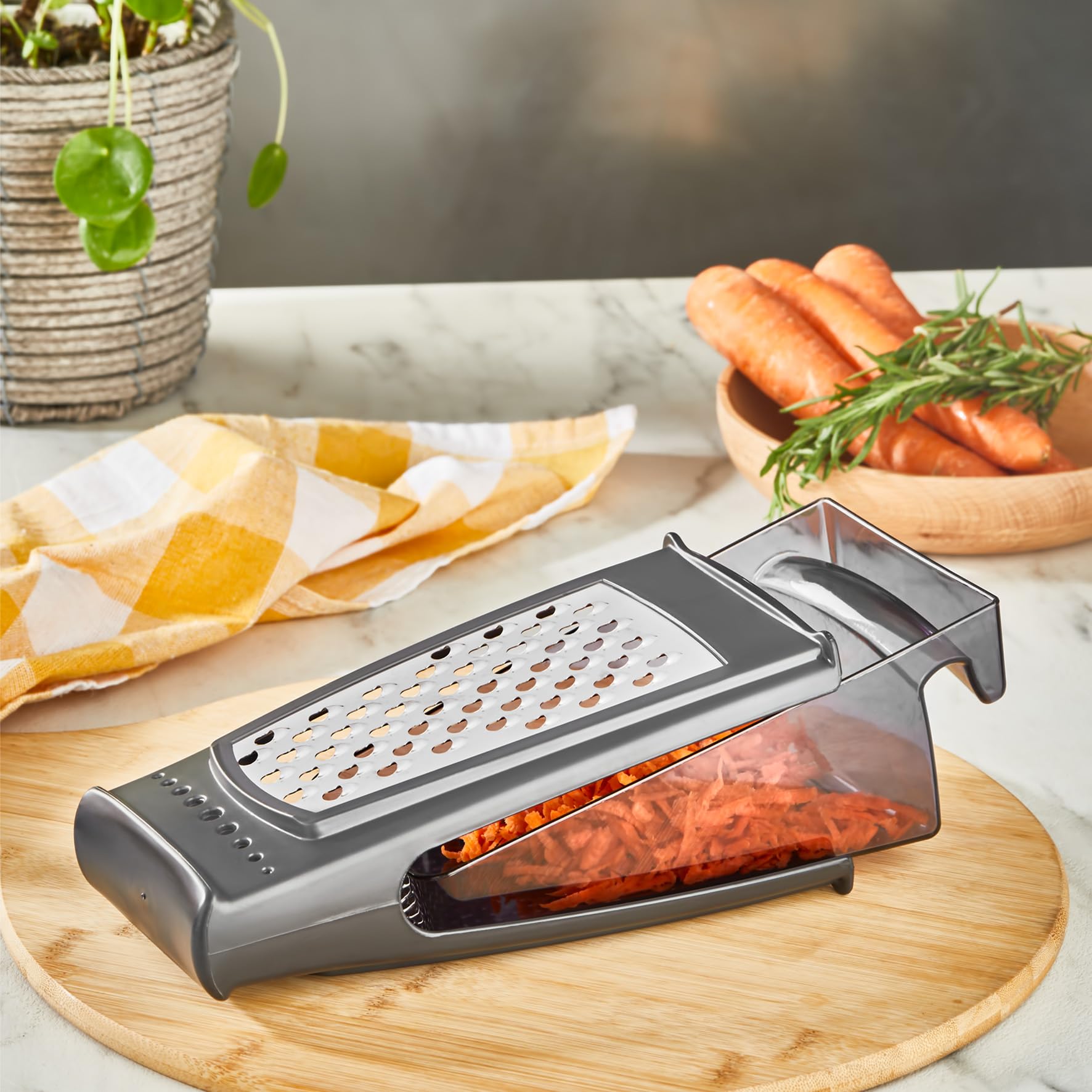 Rallador de queso con contenedor, rallador de acero inoxidable con ralladores extraíbles de 2 lados para triturar fino y grueso, ideal para queso, verduras, ajo y jengibre, rallador negro y caja
