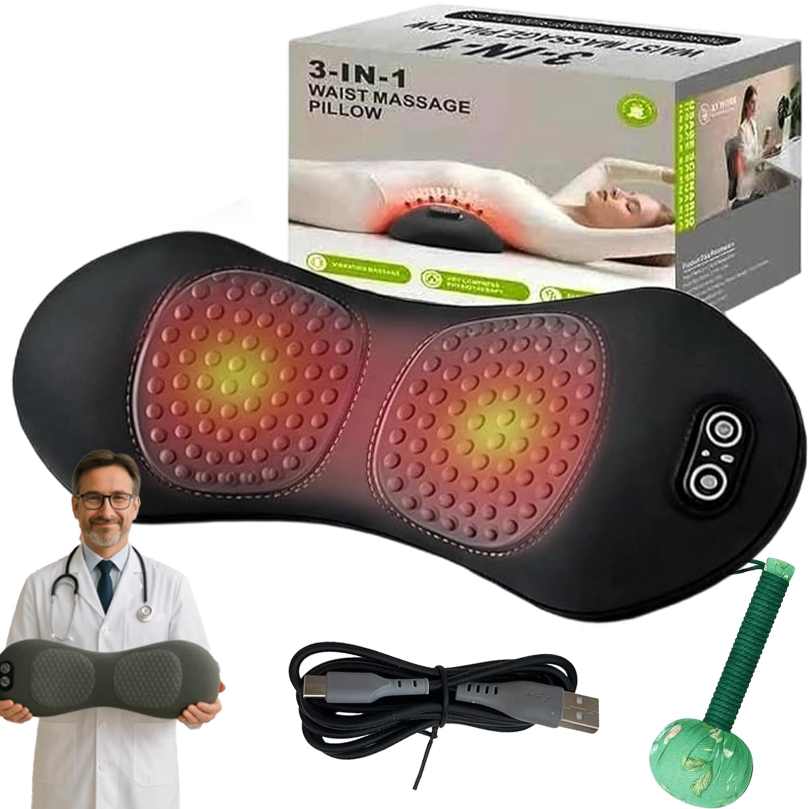 Masajeador de espalda 3 en 1, masajeador de espalda triple fusión con calor, vibración, levantamiento de tracción, masajeador eléctrico de ciática de 135° para espalda y cuello, portátil y enchufable