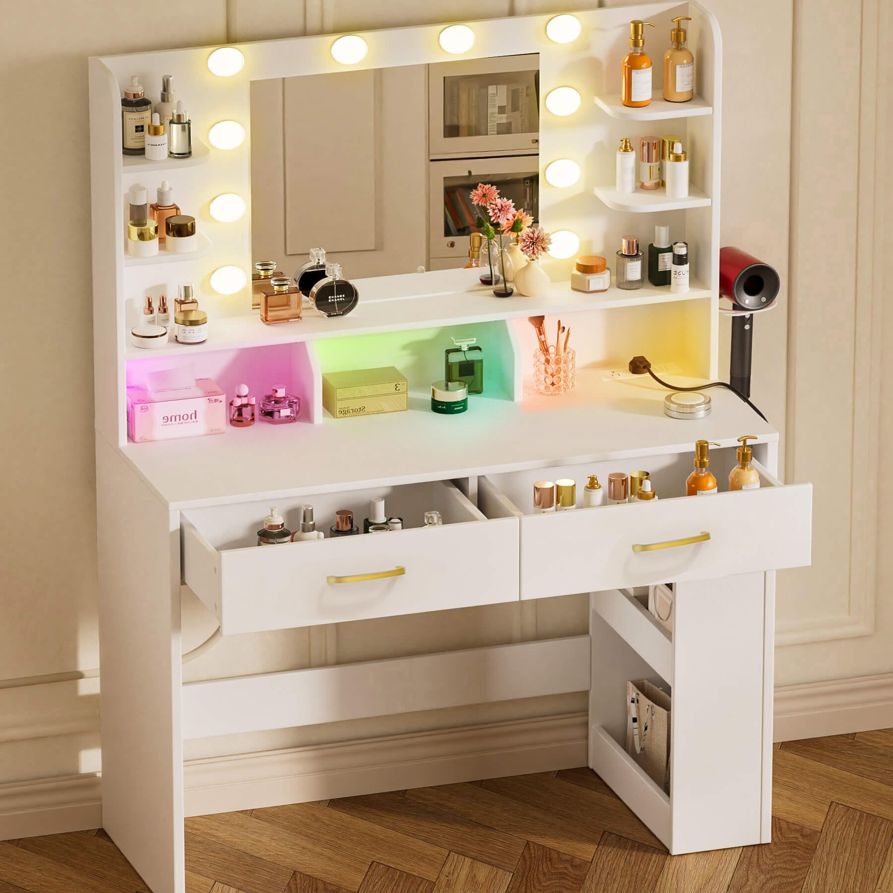 Amazon.com: COMHOMA Vanity Desk with Lighted Mirror and Power