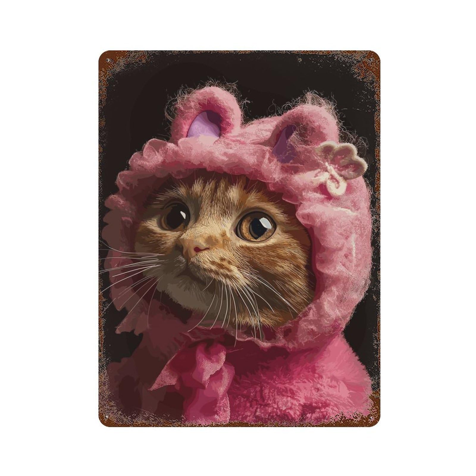 Kitten Hugs Vintage Rust Metal Sign 15.7"x11.8", Ideal for Basement, Hobby Room And Garage Decor