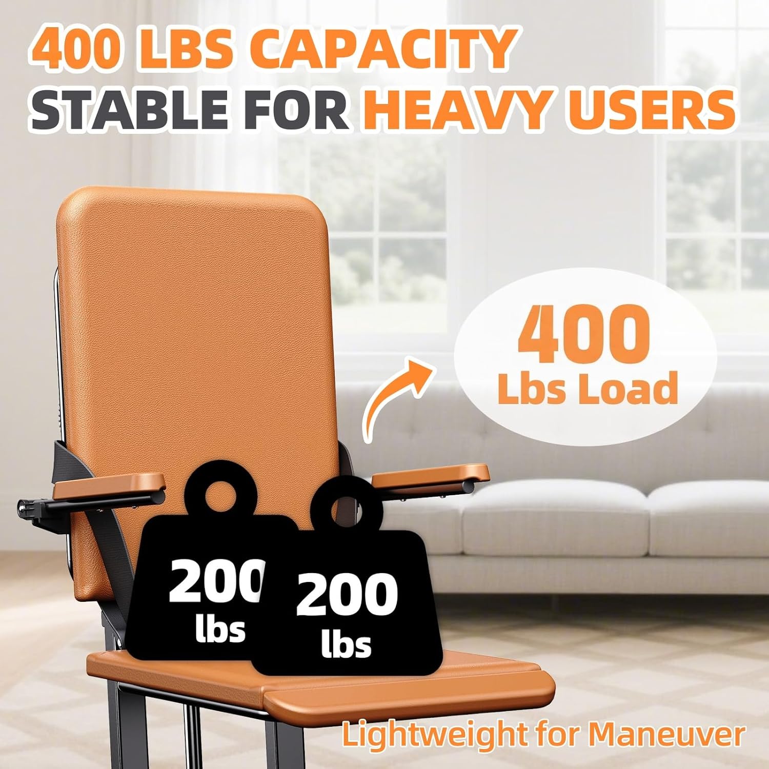 Upgrade Steel Electric Lift Chair with Advanced Wheels and PU Cushion, Floor Lift for Elderly, Support Up to 400 LBS, Safety Seat Belts and Handrails, Suitable for Home or Care Facilities Use, Brown