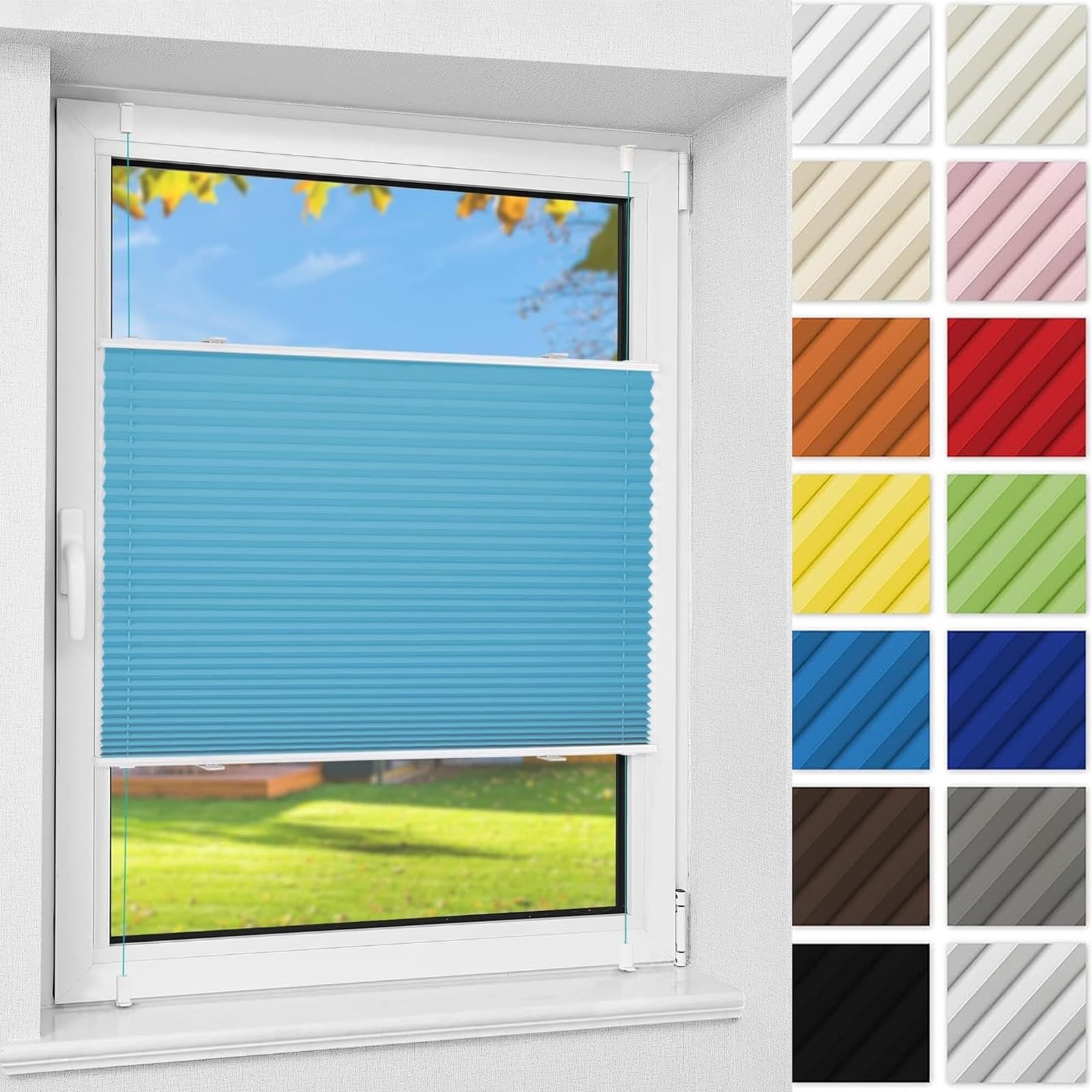 Plisada 50x140 cm Sin Taladrar Alta Reflexión de Luz Ahorro Energético Persiana para Cocina Patio Baño Accesorios Incluidos Azul Cielo