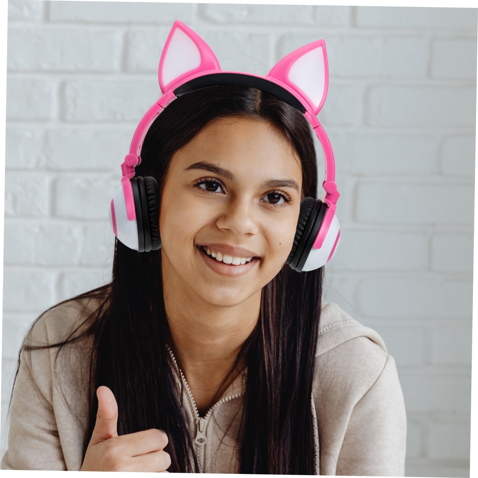 jojofuny Cuffie On Ear per Bambini Rosa in Pvc Orecchie Gatto | Jack da 3, 5mm, Driver 40mm, Controllo a Pulsante Luce, Batteria Button 180mah