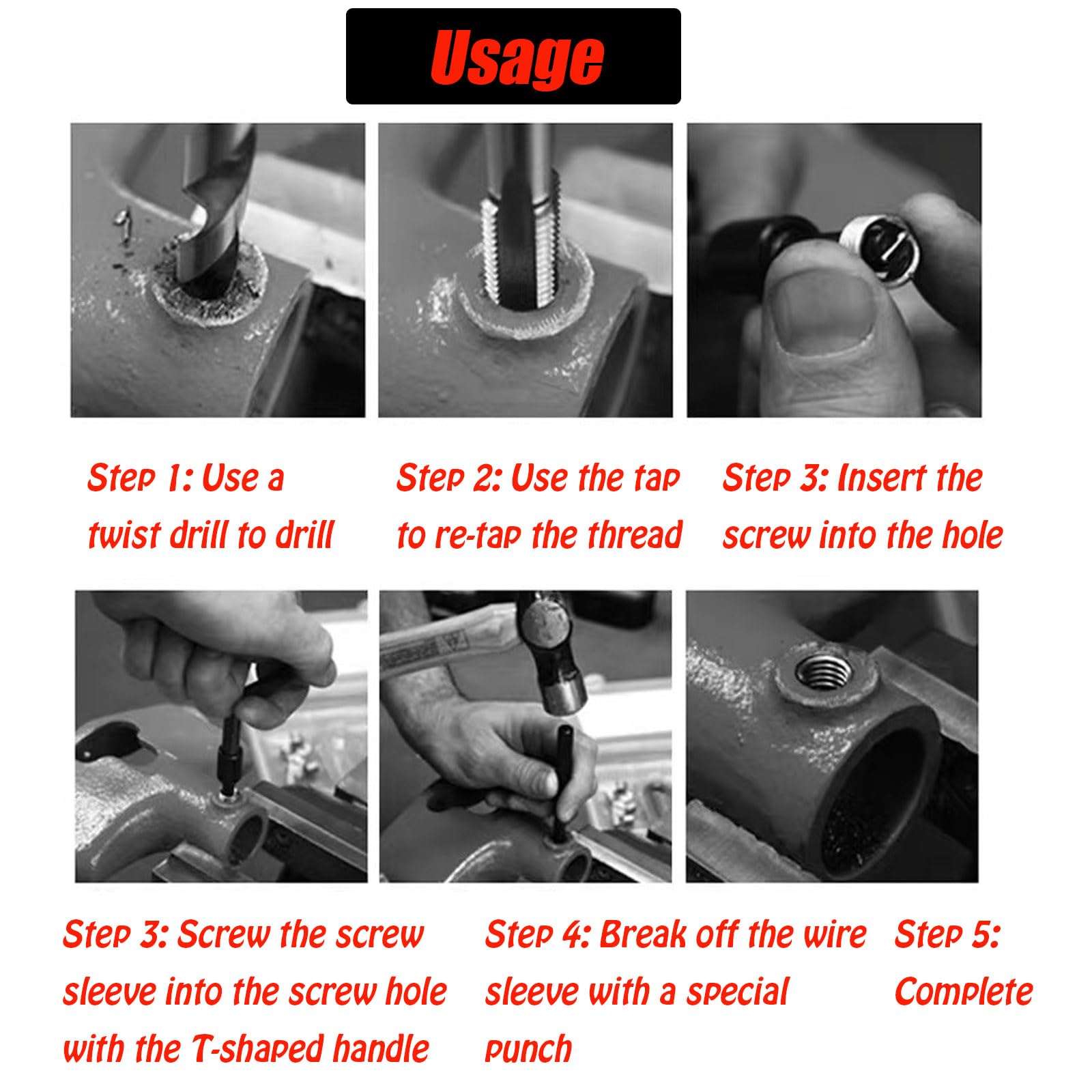 Kit de reparación de roscas de 17 piezas, kit de reparación de roscas de acero inoxidable, kit de reparación helicoidal M11 x 1,25, kit de accesorios de reparación de roscas hembra